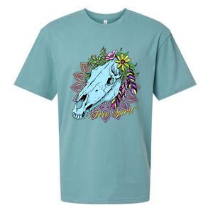 Free Spirit Boho Floral Horse Skull Cow Rodeo Horse Lover Gift Sueded Cloud Jersey T-Shirt