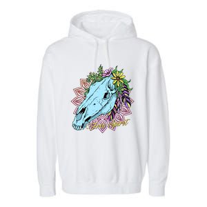 Free Spirit Boho Floral Horse Skull Cow Rodeo Horse Lover Gift Garment-Dyed Fleece Hoodie