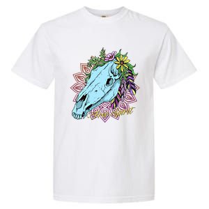 Free Spirit Boho Floral Horse Skull Cow Rodeo Horse Lover Gift Garment-Dyed Heavyweight T-Shirt