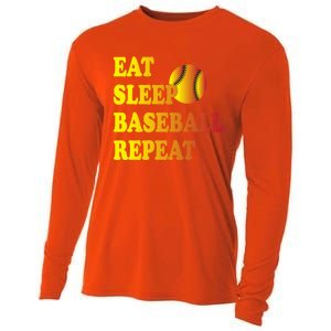 Funny Sarcastic Baseball Player Eat Sleep Baseball Repeat Meaningful Gift Cooling Performance Long Sleeve Crew