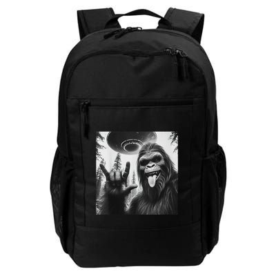 Funny Sasquatch Bigfoot Rock On Selfie With Ufo Alien Daily Commute Backpack