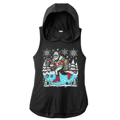 Funny Sweater Bigfoot Xmas Santa Hat Ugly Bigfoot Christmas Ladies PosiCharge Tri-Blend Wicking Draft Hoodie Tank