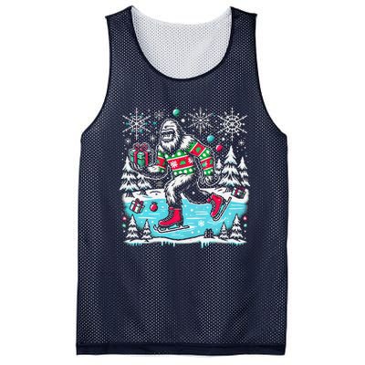 Funny Sweater Bigfoot Xmas Santa Hat Ugly Bigfoot Christmas Mesh Reversible Basketball Jersey Tank