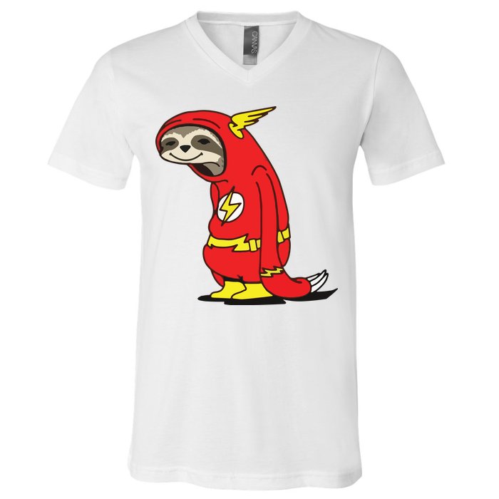 Flash Sloth Cool Nerd Gift For Him V-Neck T-Shirt