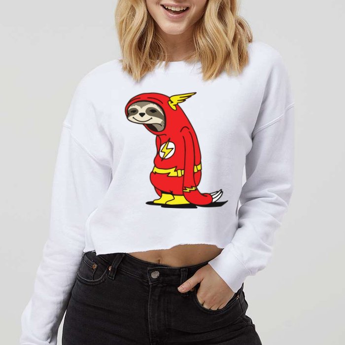 Flash Sloth Cool Nerd Gift For Him Cropped Pullover Crew