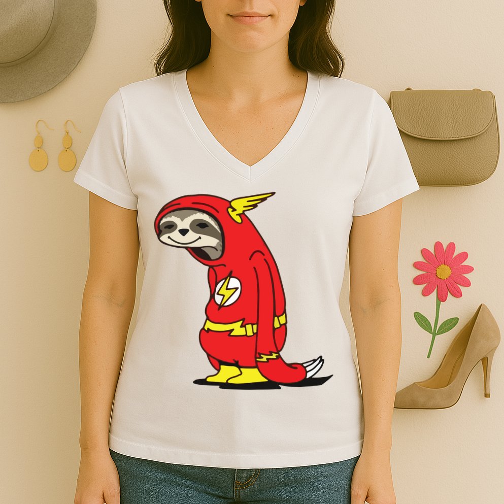 Flash Sloth Cool Nerd Gift For Him Women's V-Neck T-Shirt