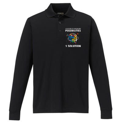 Funny Speed Cubing One Solution Math Lovers Girls Performance Long Sleeve Polo