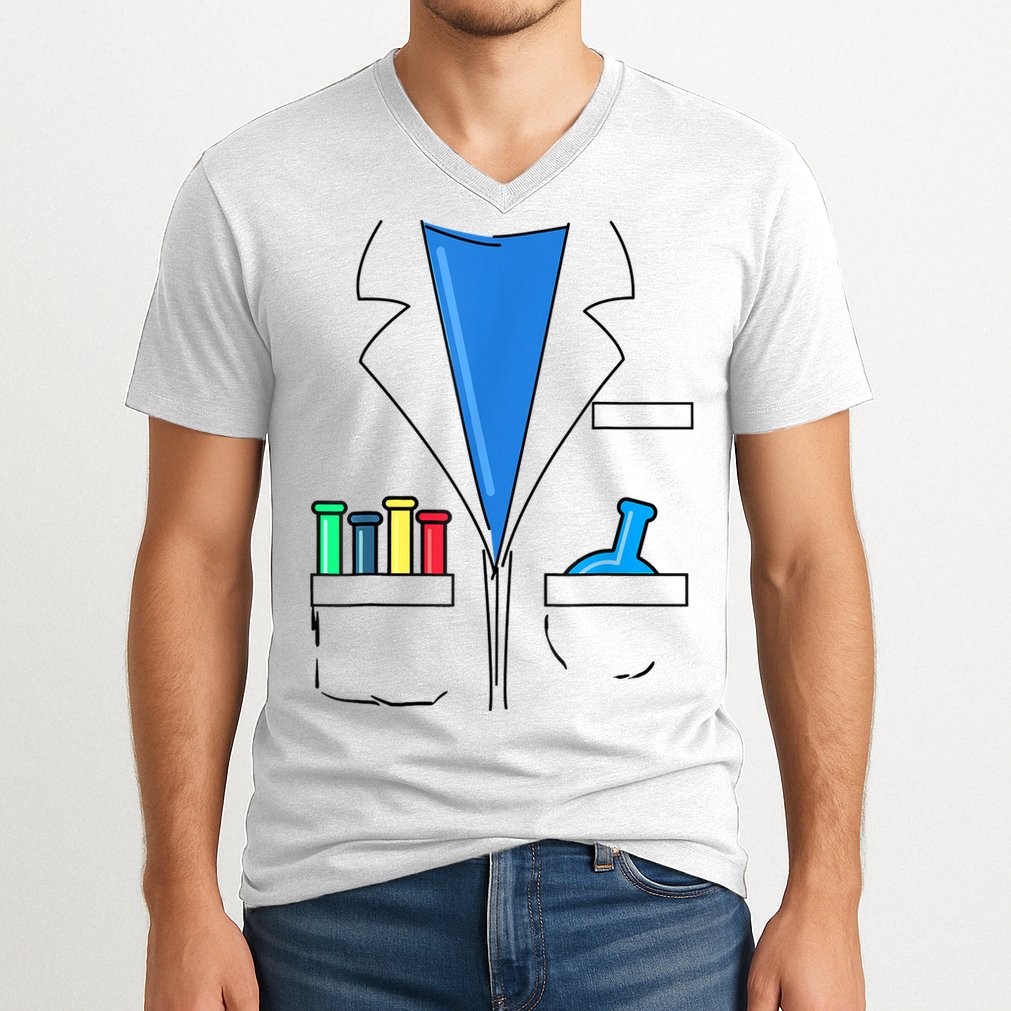 Funny Scientist Costume Nerd Chemistry Halloween Science Teacher V-Neck T-Shirt