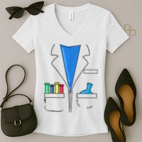 Funny Scientist Costume Nerd Chemistry Halloween Science Teacher Women's V-Neck T-Shirt