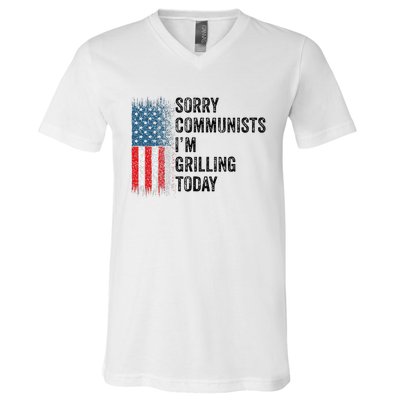 Funny Sorry Communists IM Grilling Today Vintage V-Neck T-Shirt