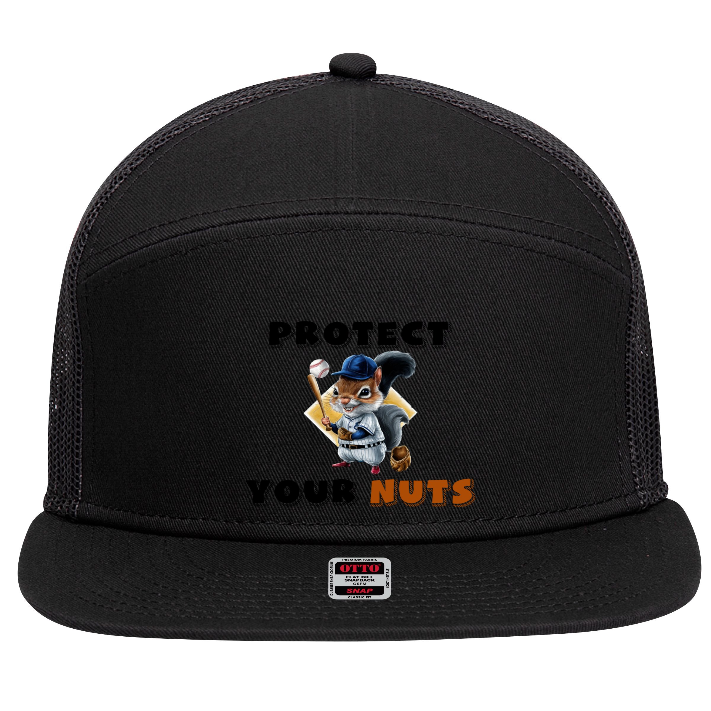 Funny Squirrel Catcher Protect Your Nuts Baseball Gift 7 Panel Mesh Trucker Snapback Hat