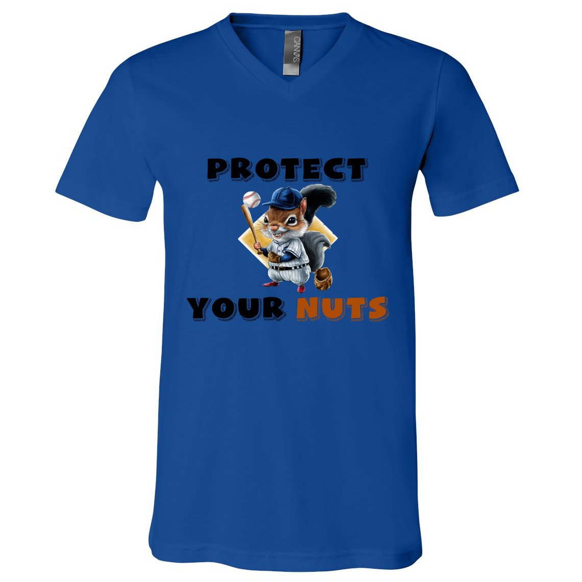 Funny Squirrel Catcher Protect Your Nuts Baseball Gift V-Neck T-Shirt
