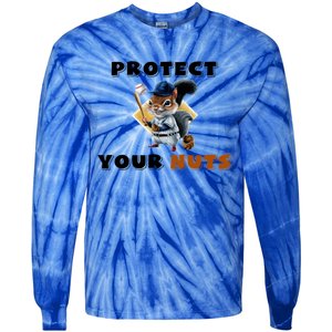 Funny Squirrel Catcher Protect Your Nuts Baseball Gift Tie-Dye Long Sleeve Shirt