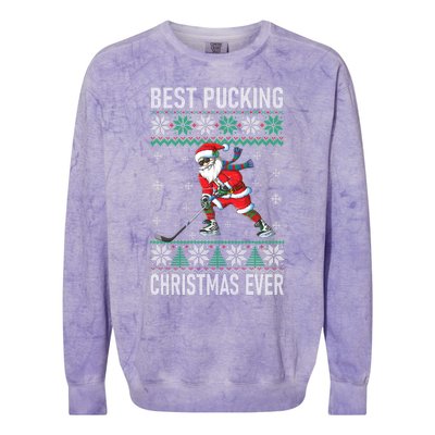 Funny Santa Claus Christmas Ice Hockey Ugly Sweater Meaningful Gift Colorblast Crewneck Sweatshirt