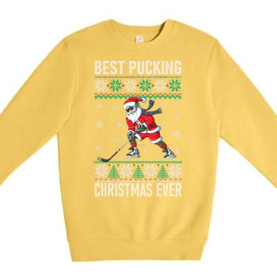 Funny Santa Claus Christmas Ice Hockey Ugly Sweater Meaningful Gift Premium Crewneck Sweatshirt