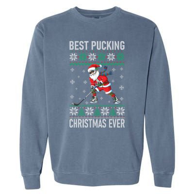 Funny Santa Claus Christmas Ice Hockey Ugly Sweater Meaningful Gift Garment-Dyed Sweatshirt