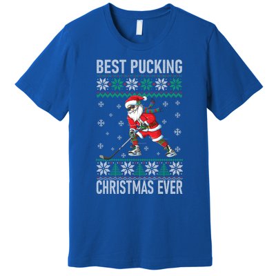 Funny Santa Claus Christmas Ice Hockey Ugly Sweater Meaningful Gift Premium T-Shirt