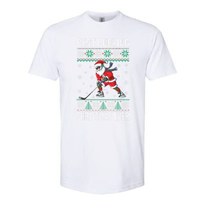 Funny Santa Claus Christmas Ice Hockey Ugly Sweater Meaningful Gift Softstyle CVC T-Shirt