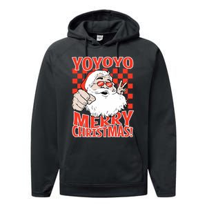 Funny Santa Christmas Holiday Spirit Yo Yo Yo Design Performance Fleece Hoodie