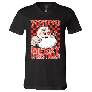 Funny Santa Christmas Holiday Spirit Yo Yo Yo Design V-Neck T-Shirt