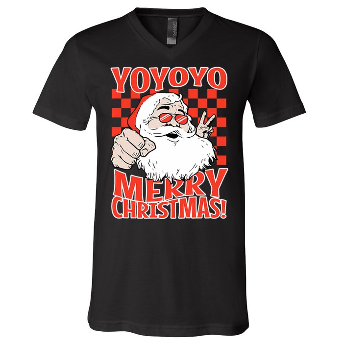 Funny Santa Christmas Holiday Spirit Yo Yo Yo Design V-Neck T-Shirt