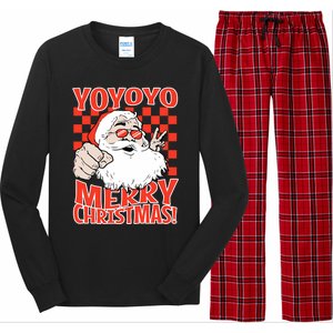 Funny Santa Christmas Holiday Spirit Yo Yo Yo Design Long Sleeve Pajama Set