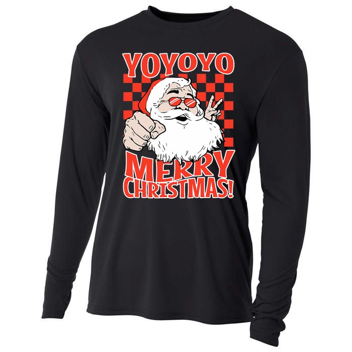 Funny Santa Christmas Holiday Spirit Yo Yo Yo Design Cooling Performance Long Sleeve Crew