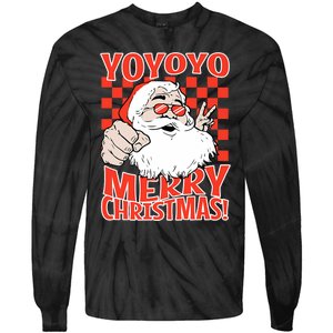 Funny Santa Christmas Holiday Spirit Yo Yo Yo Design Tie-Dye Long Sleeve Shirt