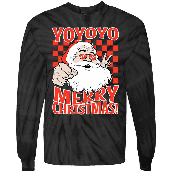 Funny Santa Christmas Holiday Spirit Yo Yo Yo Design Tie-Dye Long Sleeve Shirt