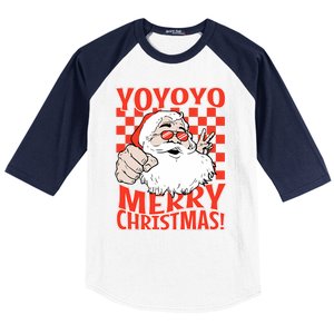 Funny Santa Christmas Holiday Spirit Yo Yo Yo Design Baseball Sleeve Shirt