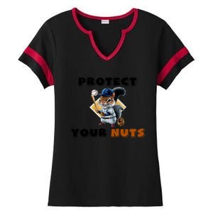 Funny Squirrel Catcher Protect Your Nuts Baseball Gift Ladies Halftime Notch Neck Tee