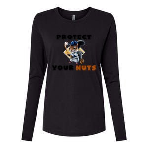 Funny Squirrel Catcher Protect Your Nuts Baseball Gift Womens Cotton Relaxed Long Sleeve T-Shirt