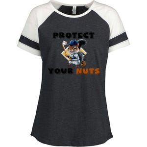 Funny Squirrel Catcher Protect Your Nuts Baseball Gift Enza Ladies Jersey Colorblock Tee