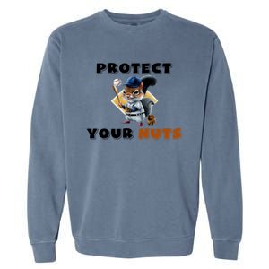 Funny Squirrel Catcher Protect Your Nuts Baseball Gift Garment-Dyed Sweatshirt