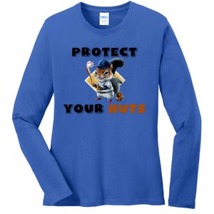 Funny Squirrel Catcher Protect Your Nuts Baseball Gift Ladies Long Sleeve Shirt