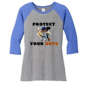 Funny Squirrel Catcher Protect Your Nuts Baseball Gift Women's Tri-Blend 3/4-Sleeve Raglan Shirt