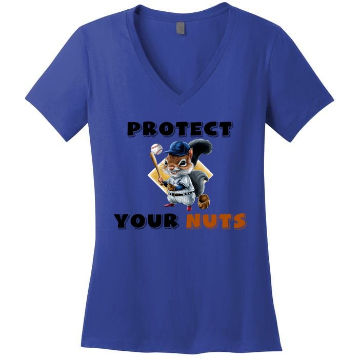 Funny Squirrel Catcher Protect Your Nuts Baseball Gift Women's V-Neck T-Shirt