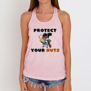 Funny Squirrel Catcher Protect Your Nuts Baseball Gift Women's Knotted Racerback Tank