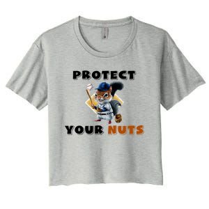 Funny Squirrel Catcher Protect Your Nuts Baseball Gift Women's Crop Top Tee