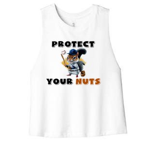 Funny Squirrel Catcher Protect Your Nuts Baseball Gift Women's Racerback Cropped Tank