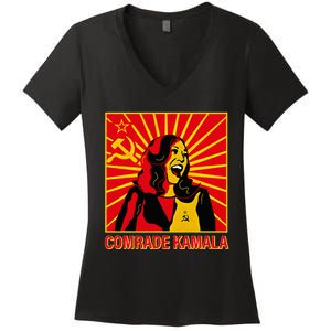 Fun Socialist Comrade Kamala Commie La Harris 2024 Kammunism Women's V-Neck T-Shirt