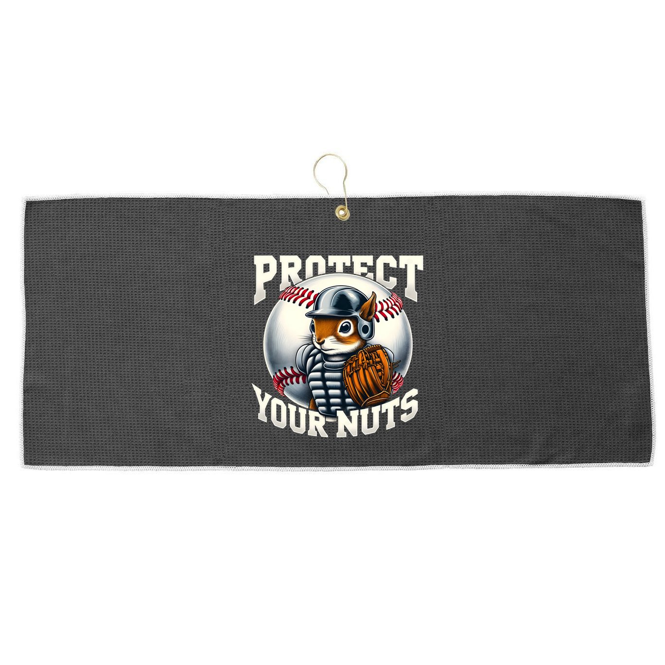 Funny Squirrel Catcher Protect Your Nuts Baseball Lover Gift Large Microfiber Waffle Golf Towel