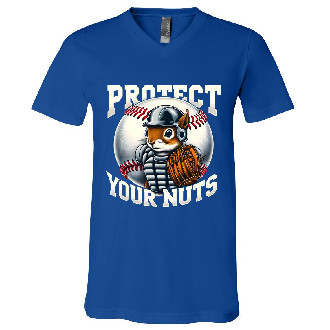 Funny Squirrel Catcher Protect Your Nuts Baseball Lover Gift V-Neck T-Shirt