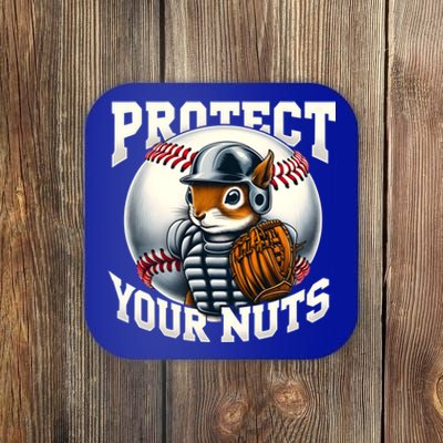 Funny Squirrel Catcher Protect Your Nuts Baseball Lover Gift Coaster