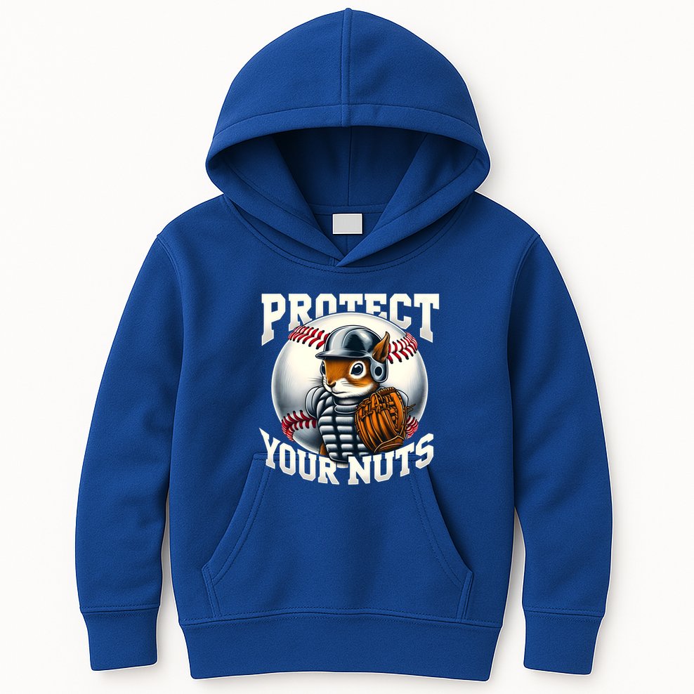 Funny Squirrel Catcher Protect Your Nuts Baseball Lover Gift Kids Hoodie