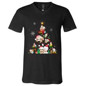 Funny Sloth Christmas Tree Merry Slothmas V-Neck T-Shirt