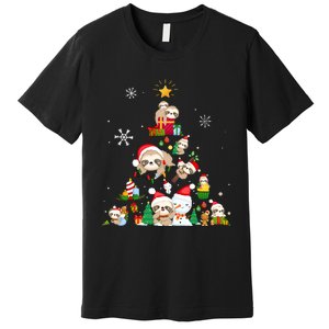 Funny Sloth Christmas Tree Merry Slothmas Premium T-Shirt