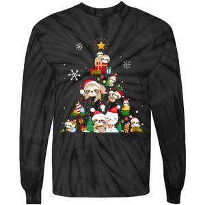 Funny Sloth Christmas Tree Merry Slothmas Tie-Dye Long Sleeve Shirt