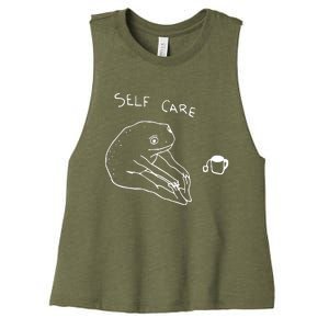 Funny Self Care Frog Drinking Tea Yoga Positive Frog Lover Women's Racerback Cropped Tank