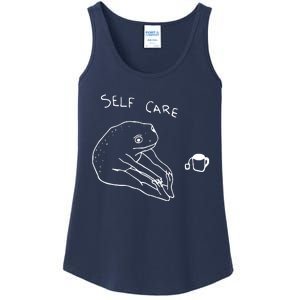 Funny Self Care Frog Drinking Tea Yoga Positive Frog Lover Ladies Essential Tank